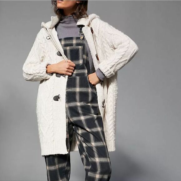 Anthropologie Nordic Hooded Cable-Knit Cardigan In Sand (Ivory) Size XS/S NWT - Picture 1 of 10